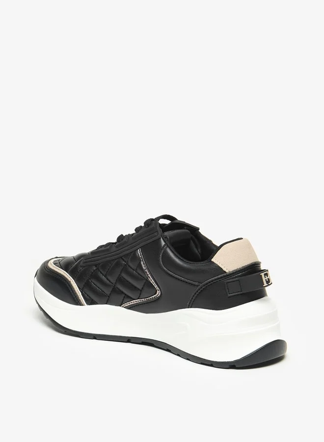 Flora Bella By Shoexpress Quilted Low Ankle Sneakers with Lace-Up Closure