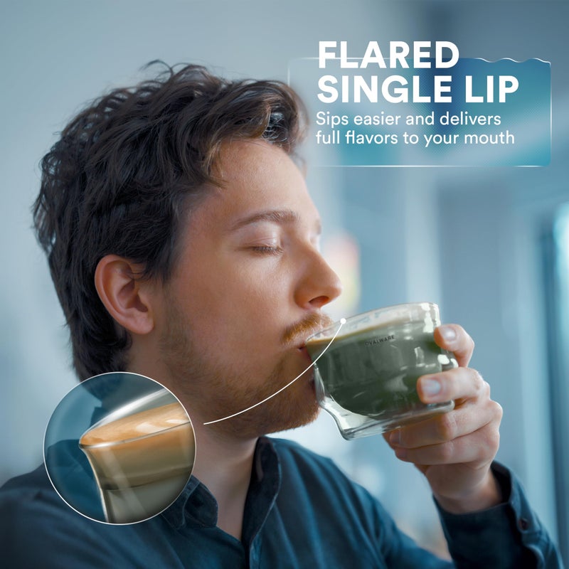 ovalware 8.5oz Double Wall Latte Cups, Latte Set of 2 - Latte Glasses for Cold & Hot Drink, Palm-Sized Cups with Wide Rim for Artistic Designs - Stealth Gray - Image 4