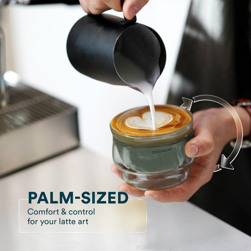 ovalware 8.5oz Double Wall Latte Cups, Latte Set of 2 - Latte Glasses for Cold & Hot Drink, Palm-Sized Cups with Wide Rim for Artistic Designs - Stealth Gray - Image 3