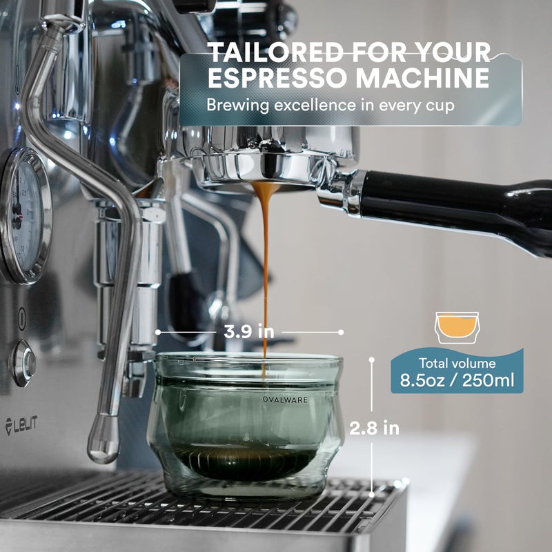 ovalware 8.5oz Double Wall Latte Cups, Latte Set of 2 - Latte Glasses for Cold & Hot Drink, Palm-Sized Cups with Wide Rim for Artistic Designs - Stealth Gray - Image 2