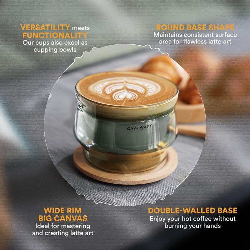 ovalware 8.5oz Double Wall Latte Cups, Latte Set of 2 - Latte Glasses for Cold & Hot Drink, Palm-Sized Cups with Wide Rim for Artistic Designs - Stealth Gray - Image 5