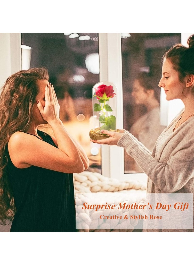 وردة في قبة زجاجية، وردة حمراء أبدية مع ضوء LED، زهرة صناعية تدوم إلى الأبد، عيد ميلاد الأم، زفاف لها - Image 5