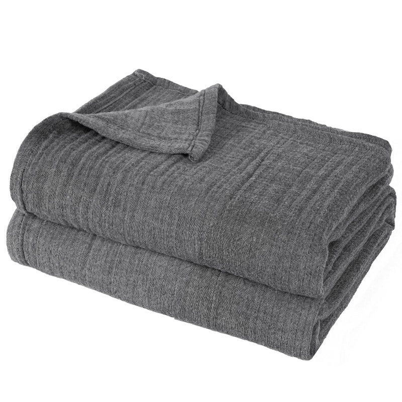 PHF 100% Cotton Muslin Blanket Queen Size 90"" x 90""  Lightweight and Breathable Blanket All Season  Ultra Soft 4-Layer Gauze Blanket for Adults  Elegant Home Decoration for Couch Bed  Black Grey - Image 4