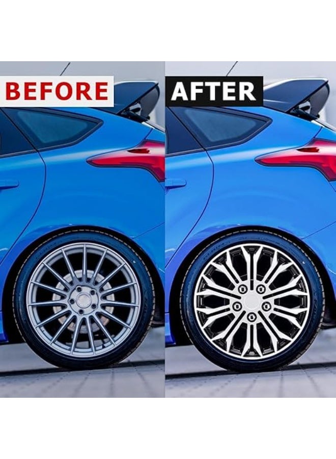 SHEZA STAR Wheel Covers, Black and Silver Spider Design Hub Caps, Set of 4 - Image 2