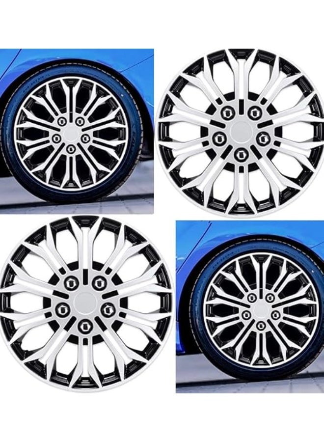 SHEZA STAR Wheel Covers, Black and Silver Spider Design Hub Caps, Set of 4 - Image 1