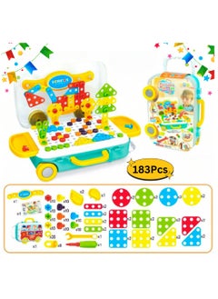 AlsayedP 183 Pcs Drill Toys Creative Mosaic Drill and Screwdriver Set for Kids Construction Building Blocks STEM Learning Kit with Car Shape Storage Box  - Image 2