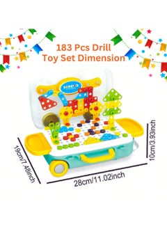 AlsayedP 183 Pcs Drill Toys Creative Mosaic Drill and Screwdriver Set for Kids Construction Building Blocks STEM Learning Kit with Car Shape Storage Box  - Image 3