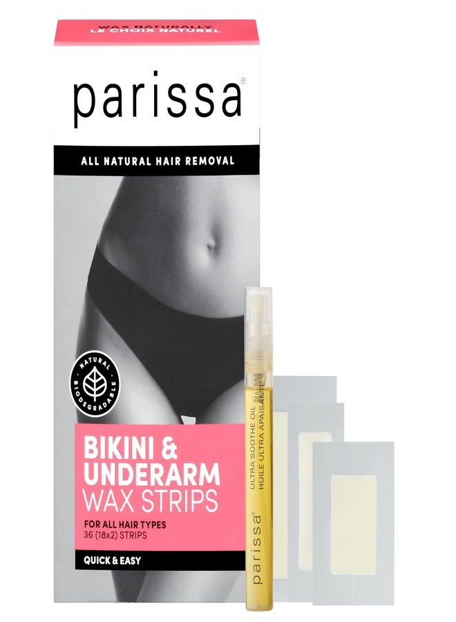 Parissa Wax Strips - Bikini & Underarm Kit | Ready-to-Use Hair Removal Strips for Bikini Waxing & Brazilian Wax,Natural | For Sensitive Skin with Post-Wax Ultra Soothe Oil| 3 Sizes| 36 Strips (18 x 2) - Image 1