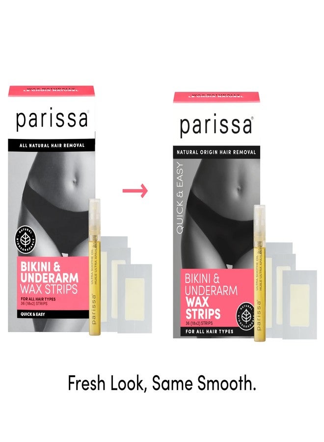 Parissa Wax Strips - Bikini & Underarm Kit | Ready-to-Use Hair Removal Strips for Bikini Waxing & Brazilian Wax,Natural | For Sensitive Skin with Post-Wax Ultra Soothe Oil| 3 Sizes| 36 Strips (18 x 2) - Image 2