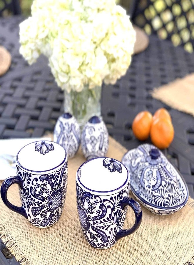 Global Crafts Encantada Handmade Hand-Painted Authentic Mexican Pottery, Butter Dish with Lid, Cobalt Flower (MC129F) - Image 2