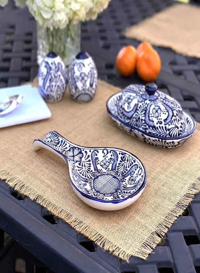 Global Crafts Encantada Handmade Hand-Painted Authentic Mexican Pottery, Butter Dish with Lid, Cobalt Flower (MC129F) - Image 3