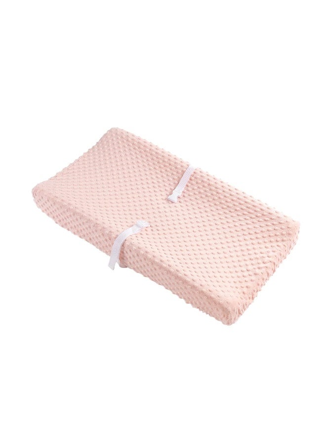 Aullar Solid Changing Table Pad Cover Cradle Sheet, Fits 32"/34''x16 Contoured Diaper Changing Pad, Ultra Soft Cozy Dots Plush Changing Table Covers, Breathable Wipeable Removable (Light Pink) - Image 3