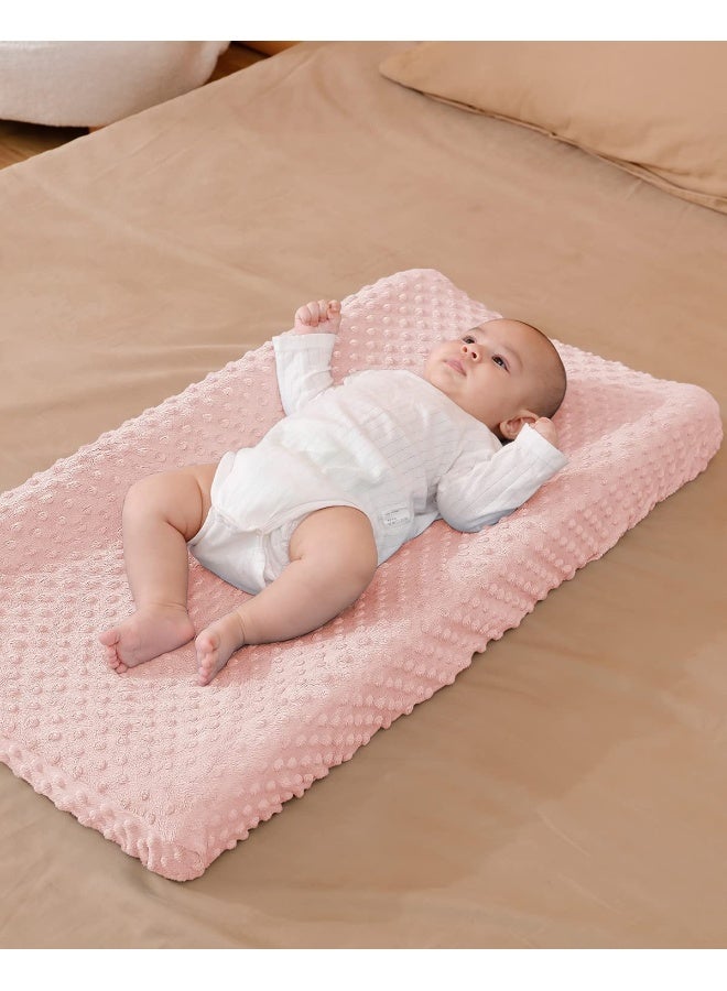 Aullar Solid Changing Table Pad Cover Cradle Sheet, Fits 32"/34''x16 Contoured Diaper Changing Pad, Ultra Soft Cozy Dots Plush Changing Table Covers, Breathable Wipeable Removable (Light Pink) - Image 2