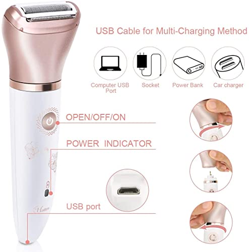 Hatteker Electric Razor For Women, Hair Removal For Women 2 In 1 Wet & Dry Rechargeable For Legs Underarms And Bikini Pop-Up Trimmer 2 Changeable Trimmer Heads (Rose Gold) - Image 4