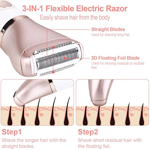 Hatteker Electric Razor For Women, Hair Removal For Women 2 In 1 Wet & Dry Rechargeable For Legs Underarms And Bikini Pop-Up Trimmer 2 Changeable Trimmer Heads (Rose Gold) - Image 2