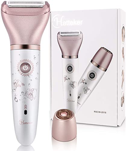 Hatteker Electric Razor For Women, Hair Removal For Women 2 In 1 Wet & Dry Rechargeable For Legs Underarms And Bikini Pop-Up Trimmer 2 Changeable Trimmer Heads (Rose Gold) - Image 3