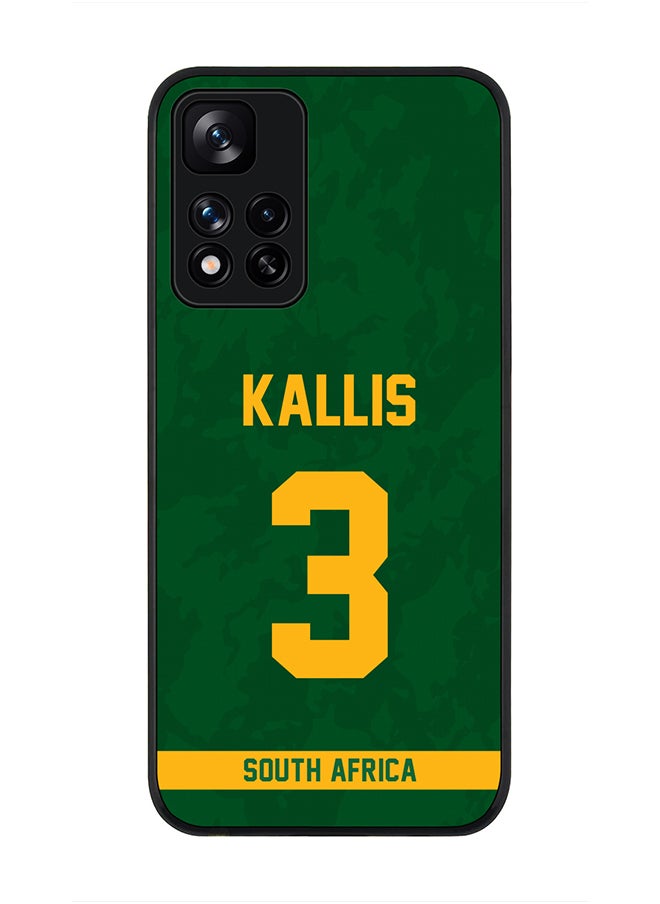 Stylizedd - Rugged Black Edge Case for Redmi Note 11 Pro Plus 5G, Slim fit Soft Case Flexible thin Cover - Player Name - Jacques Kallis, Jersey Number- 3 - Image 1