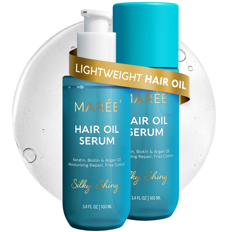 MAREE Hair Oil for Frizzy and Damaged Hair with Vitamins A, E, B5, 2 PACK - Anti Frizz Control SÃ©rum for Curly Women & Men - Aceite de ArgÃ¡n Para el Cabello - Biotin Keratin Antifrizz Products - Image 1
