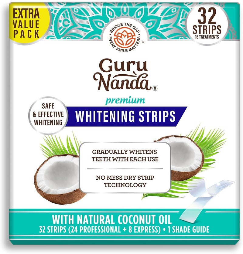 GuruNanda Teeth Whitening Strips - 16-Day Treatment with Non-Slip, Dry Strip Technology - Whitening Designed with Care for a Brighter Smile - Image 1