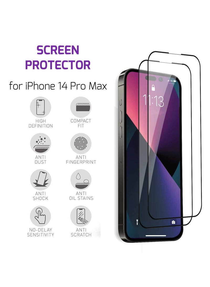 BORTONY Tempered Glass 2 Pack Screen Protector (14 Pro Max) Film Full Coverage Edge to Edge Case Friendly 9D Screen Protector For Apple iPhone 14 Pro Max 6.7'' Clear/BLACK - Image 2