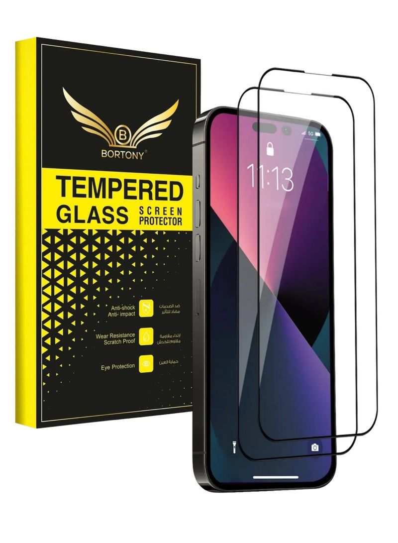 BORTONY Tempered Glass 2 Pack Screen Protector (14 Pro Max) Film Full Coverage Edge to Edge Case Friendly 9D Screen Protector For Apple iPhone 14 Pro Max 6.7'' Clear/BLACK - Image 1