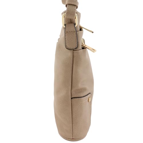 ALYSSA Triple Zip Pocket Large Crossbody Bag (Sand) - Image 3