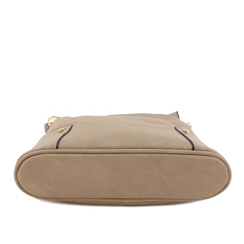 ALYSSA Triple Zip Pocket Large Crossbody Bag (Sand) - Image 4