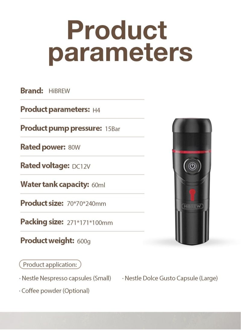 HiBREW Handheld Portable Travel Car Low Power Coffee Maker Usb Cafetera Portatil Portable Coffee Maker 80W  H4-UK-BAG-HOLDER