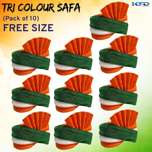 Kaku Fancy Dresses Tricolor Safa/Tricolor Pagdi for Independence Day/Republic Day Cap for Boys & Girls - Pack of 10 - Image 2