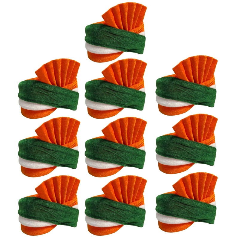 Kaku Fancy Dresses Tricolor Safa/Tricolor Pagdi for Independence Day/Republic Day Cap for Boys & Girls - Pack of 10 - Image 4