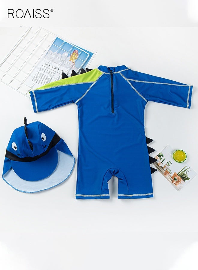 roaiss Boys Swimsuit with Hat, Toddlers One Piece Swimwear with Back Zipper, Quick-drying Rash Guard Surfing Suit with Adorable Patterns  - Image 3