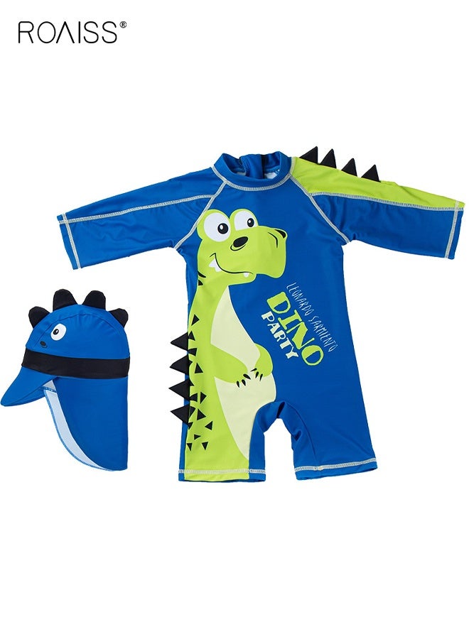 roaiss Boys Swimsuit with Hat, Toddlers One Piece Swimwear with Back Zipper, Quick-drying Rash Guard Surfing Suit with Adorable Patterns  - Image 1