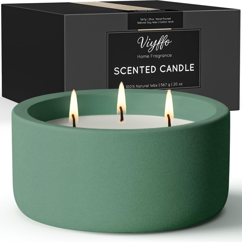 Viyffo 3 Wick 20oz Large Green Scented Candle â€“ Pine & Cinnamon, Non Toxic Soy Candle for Women & Men, Matte Ceramic Jar, Perfect Luxury Home Fragrance, Elegant Winter DÃ©cor & Premium Gift - Image 1