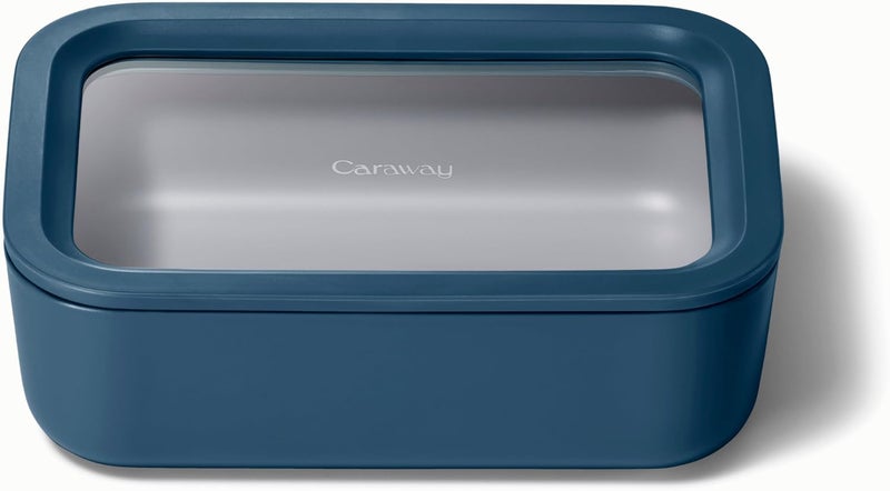 CARAWAY Glass Food Storage - 6.6 Cup Glass Container - Ceramic Coated Food Container - Non Toxic, Non Stick Lunch Box Container with Glass Lids. Dishwasher, Oven, & Microwave Safe - Navy - Image 1