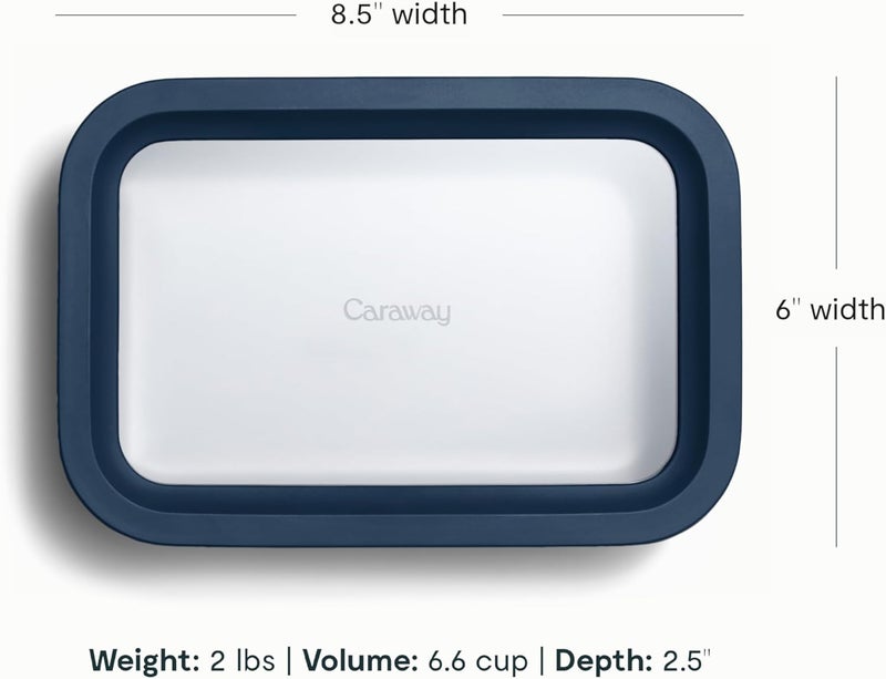 CARAWAY Glass Food Storage - 6.6 Cup Glass Container - Ceramic Coated Food Container - Non Toxic, Non Stick Lunch Box Container with Glass Lids. Dishwasher, Oven, & Microwave Safe - Navy - Image 3