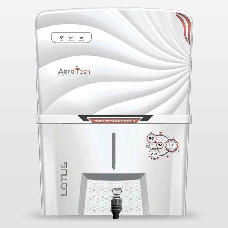 Aerofresh AeroFresh Lotus Copper Mineral ROUVUF 10 to 12 Liter RO UV TDS ADJUSTER Water Purifier with Copper Ultra Technology Black Best For Home and Office Made In IndiaWhite - Image 1