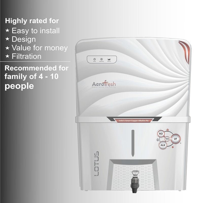 Aerofresh AeroFresh Lotus Copper Mineral ROUVUF 10 to 12 Liter RO UV TDS ADJUSTER Water Purifier with Copper Ultra Technology Black Best For Home and Office Made In IndiaWhite - Image 5