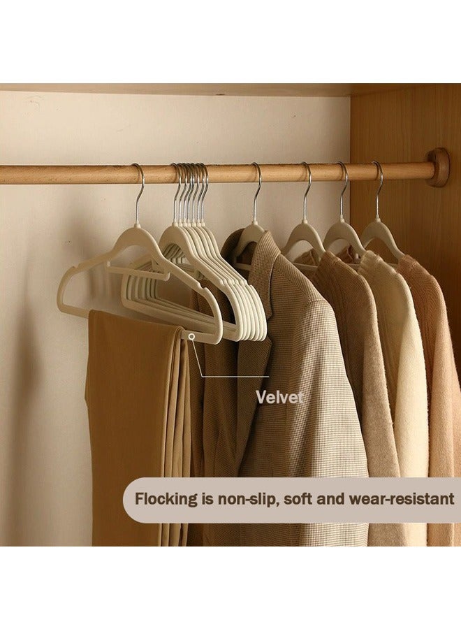 100 Pieces Of Non-Slip Seamless Velvet Cloth Rack Set, 360-Degree Rotating Velvet Hanger, Non-Slip Thickened Load-Bearing Design, Space-Saving Wardrobe Storage, Apricot - Image 2