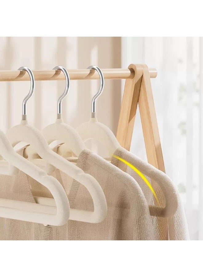 100 Pieces Of Non-Slip Seamless Velvet Cloth Rack Set, 360-Degree Rotating Velvet Hanger, Non-Slip Thickened Load-Bearing Design, Space-Saving Wardrobe Storage, Apricot - Image 5