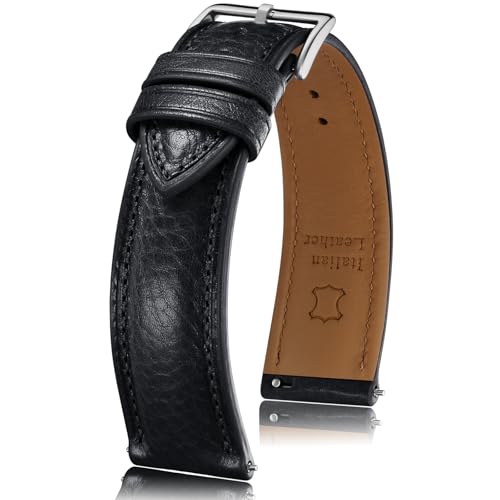 Getalia Italian leather Watch Band Tuscany Natural Vegetable-Tanned Full Grain Genuine Leather, Skin-Safe, Quick Release Replacement Watch Straps for Men and Women Thick and Soft (Black Width-19mm) - Image 1