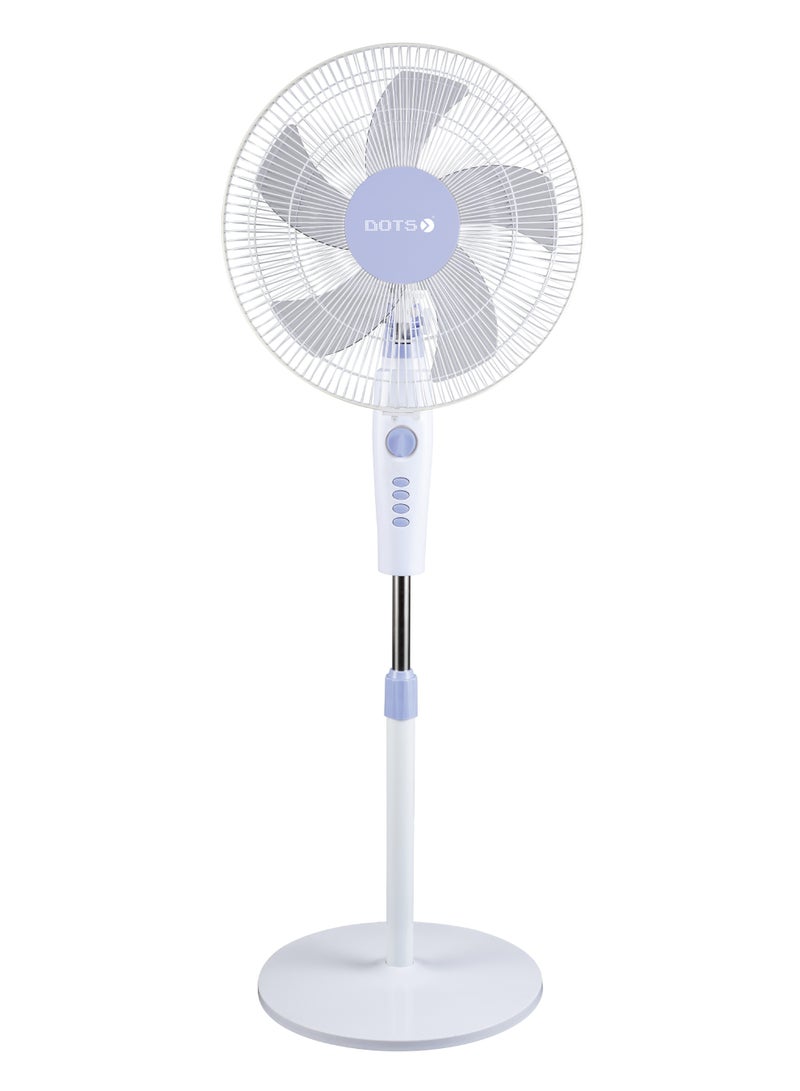 دوتس مروحة أرضية 16 بوصة بمحرك نحاسي كامل 71×20 مم، 5 شفرات، تحكم بثلاث سرعات، مؤقت 60 دقيقة، هيكل من البلاستيك ABS، 70 واط