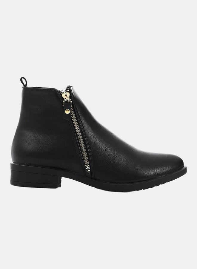 XO Style Leather Ankle Boot 1014-Black 2CM - Image 1