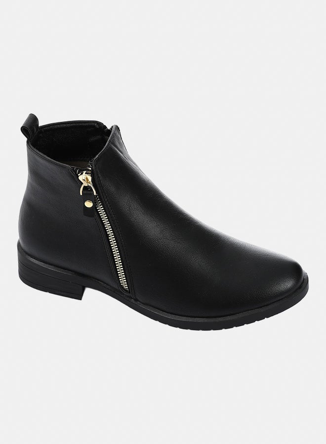 XO Style Leather Ankle Boot 1014-Black 2CM - Image 4