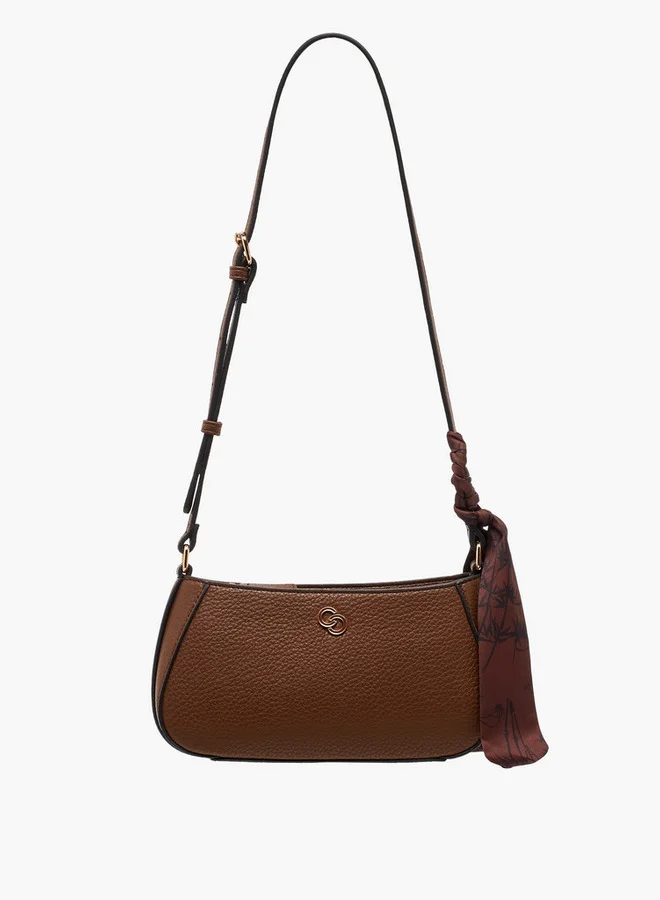 Celeste Textured Crossbody Bag with Zip Closure and Scarf Accent