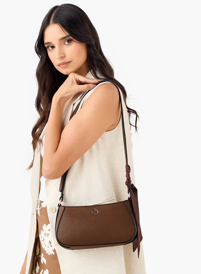 Celeste Textured Crossbody Bag with Zip Closure and Scarf Accent