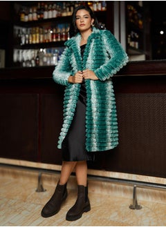 Campus Sutra Women's Forest Green Ombre Ripple Long Coat  - Image 2