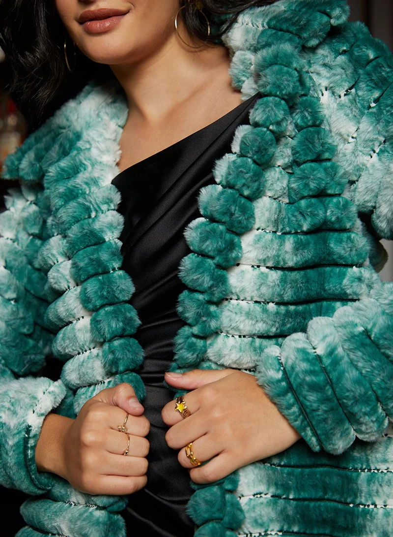 Campus Sutra Women's Forest Green Ombre Ripple Long Coat