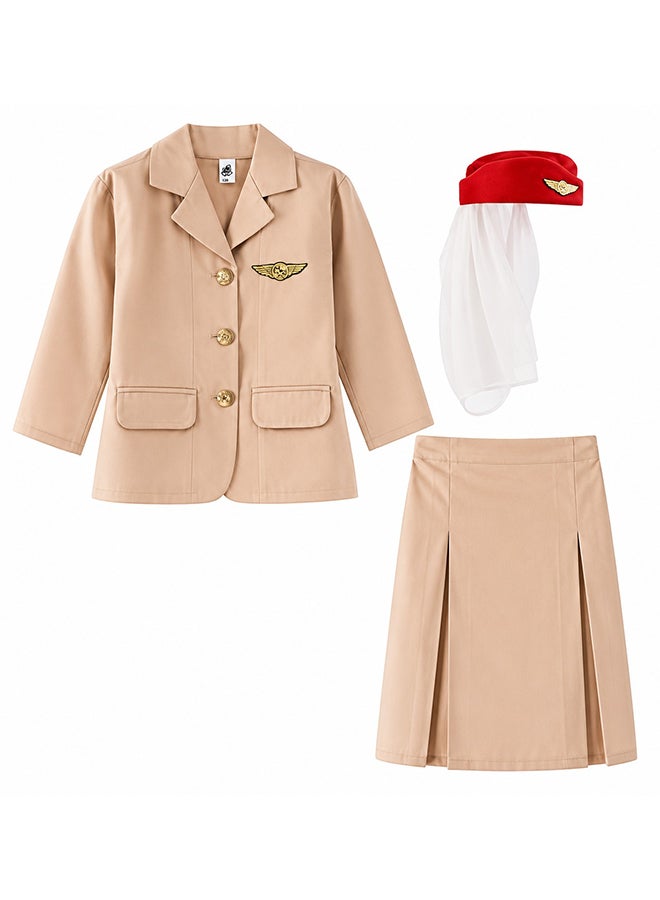 Toy Land Girls Air Hostess Costume Set with Hat – Airline Crew Role Play Fancy Dress Outfit for Girls of age 6 to 7 years - Image 1