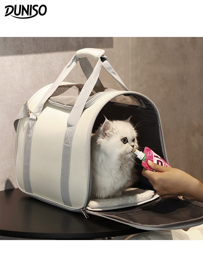 DUNISO حقيبة نقل حيوانات أليفة محمولة قابلة للطي مع حزام كتف قابل للتعديل، حقيبة سفر مريحة وجيدة التهوية للحيوانات الأليفة الصغيرة والمتوسطة مثل القطط. - Image 1