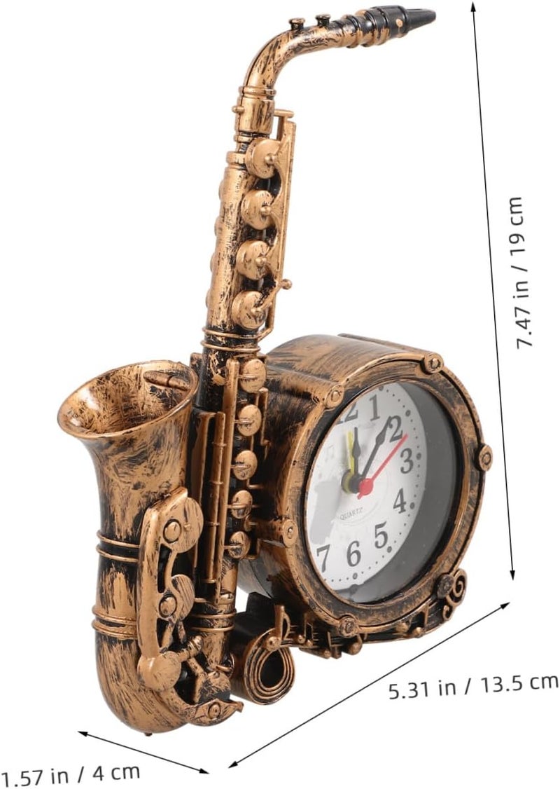 ABOOFAN Saxophone Shaped Alarm Clock Vintage Metal Round Silent Desktop Table Clock Home Décor for Bedroom Office with Retro Style - Image 2